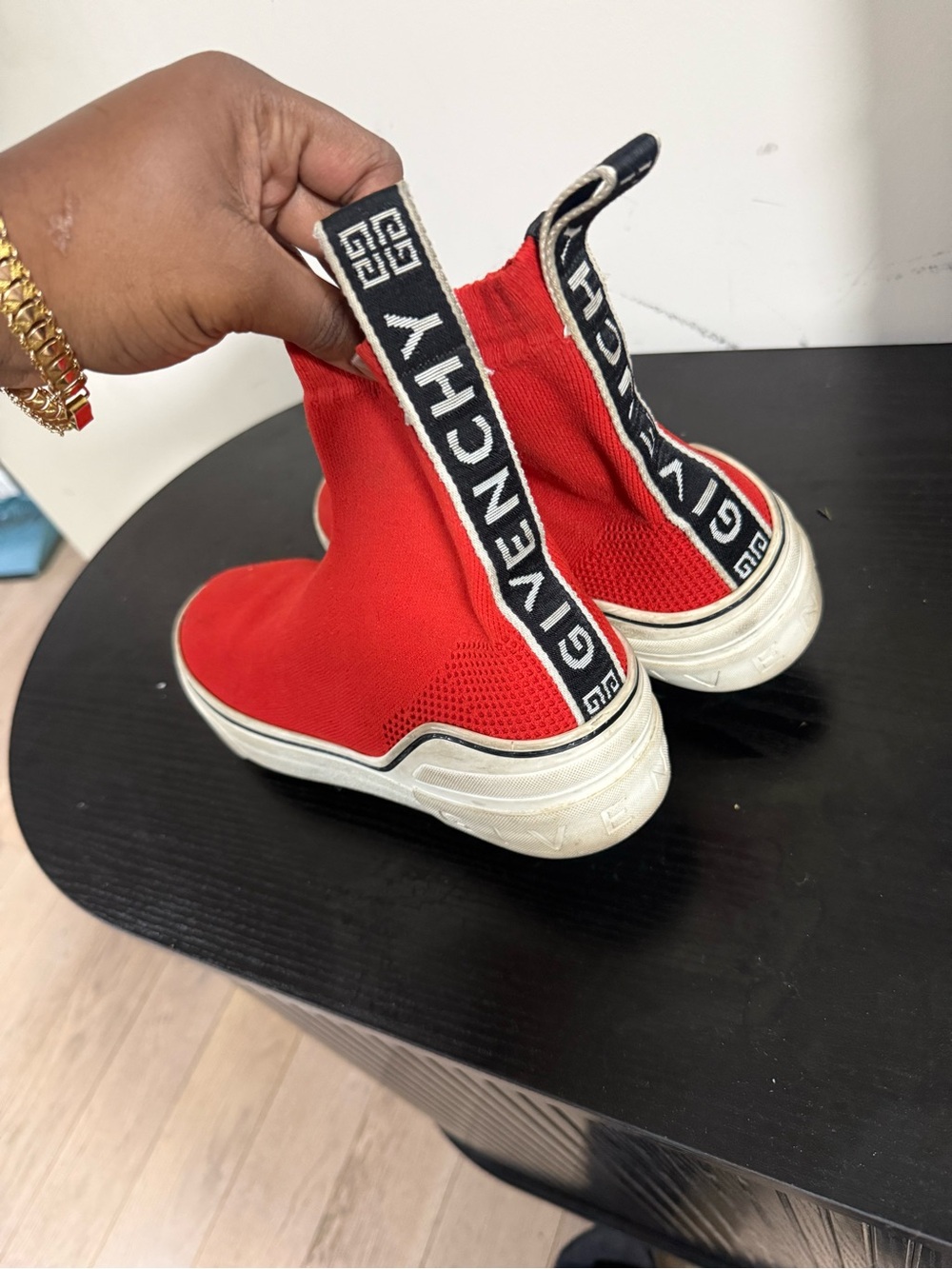 Givenchy Red Knit High-Top Slip-On Sneakers with Logo Heel Tab